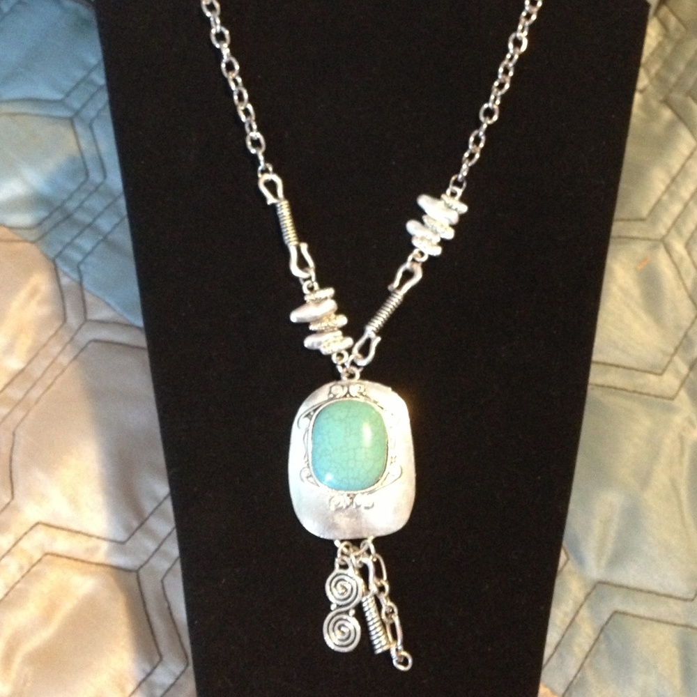 Silver-tone and turquoise bead statement  necklace, Santa Fe style